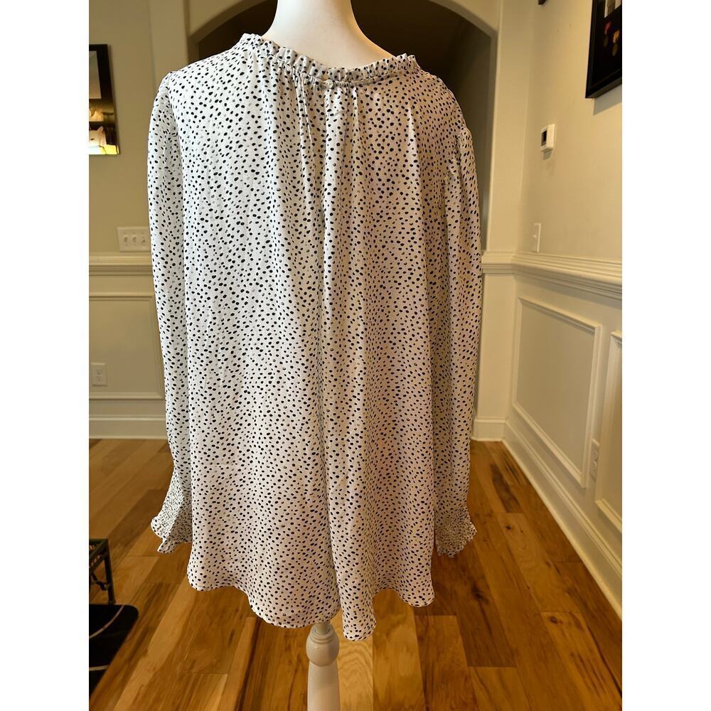 Carolina Belle White Black Dots Ruffle Neck Blouse Plus 2X - Picture 7 of 9